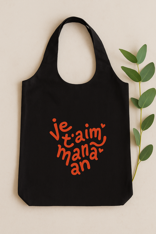 Tote Bag Souple Personnalisé – Noir – "Je t'aime maman"