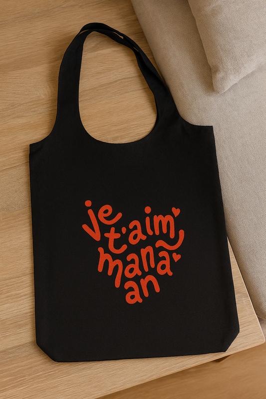 Tote Bag Souple Personnalisé – Noir – "Je t'aime maman"