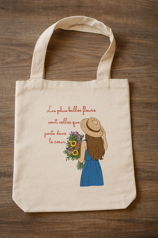 Tote Bag Souple Personnalisé – Beige- "Les plus belles fleurs"