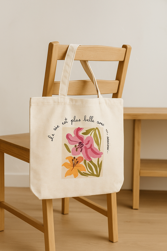 Tote Bag Fleurie – La vie est plus belle avec un sourire | Atelier MARS