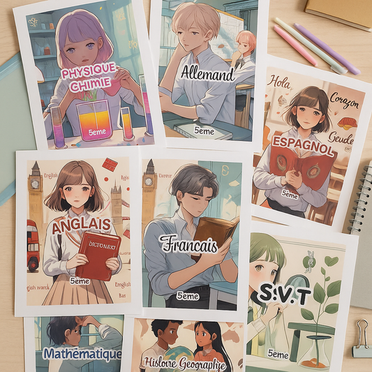 Pack Pages de garde scolaires – Univers Manga Pastel (PDF à imprimer ou imprimé & envoyé)