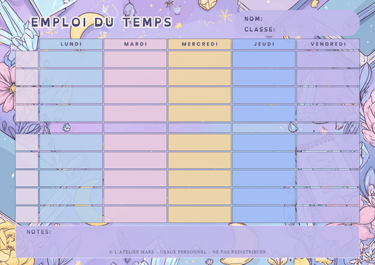 Emploi du temps scolaire – Aesthetic Pastel (PDF à imprimer ou imprimé & envoyé)