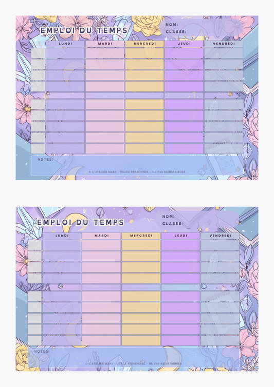 Emploi du temps scolaire – Aesthetic Pastel (PDF à imprimer ou imprimé & envoyé)
