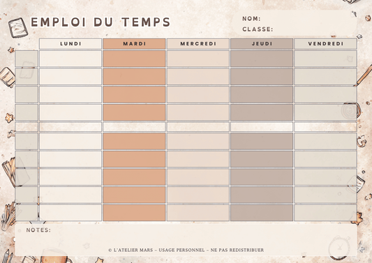 Emploi du temps scolaire – Pastel (PDF à imprimer ou imprimé & envoyé)