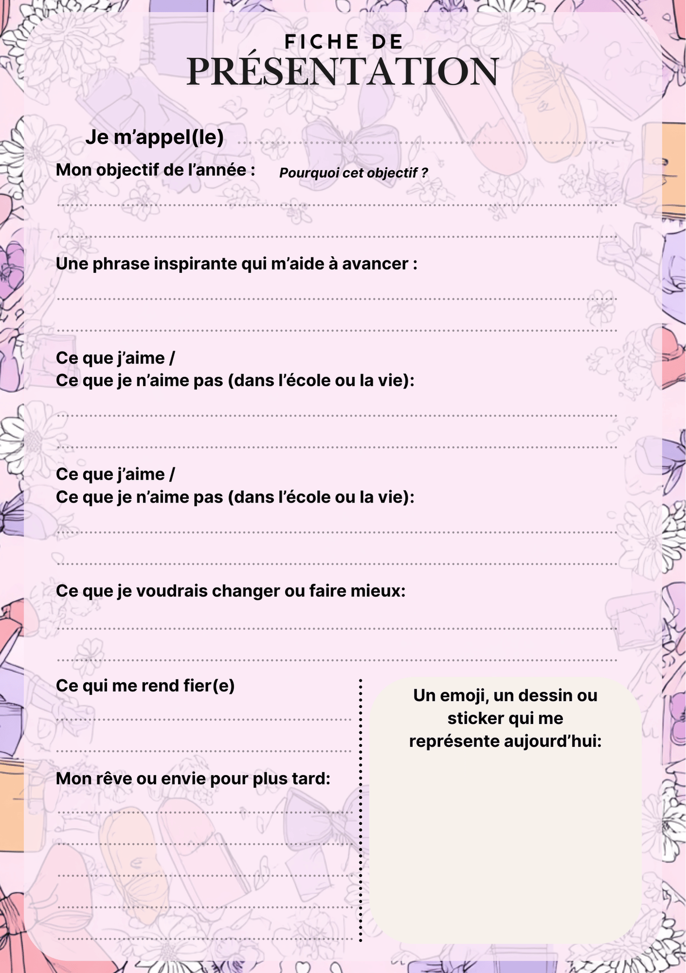 Emploi du temps scolaire – Girly (PDF à imprimer ou imprimé & envoyé)