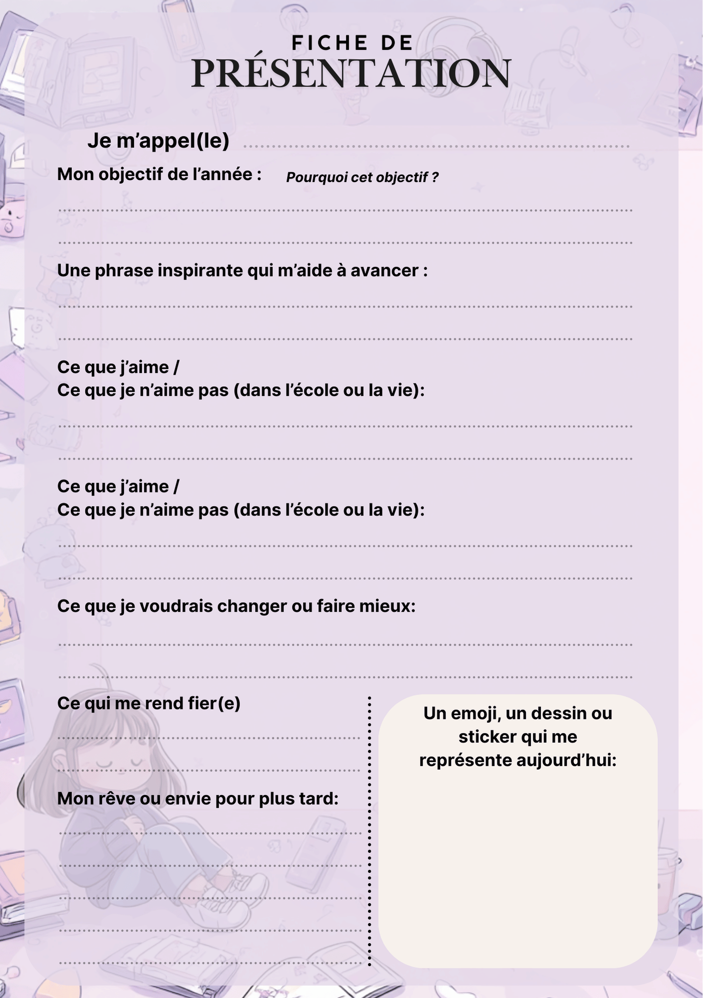 Emploi du temps scolaire – Manga Pastel (PDF à imprimer ou imprimé & envoyé)