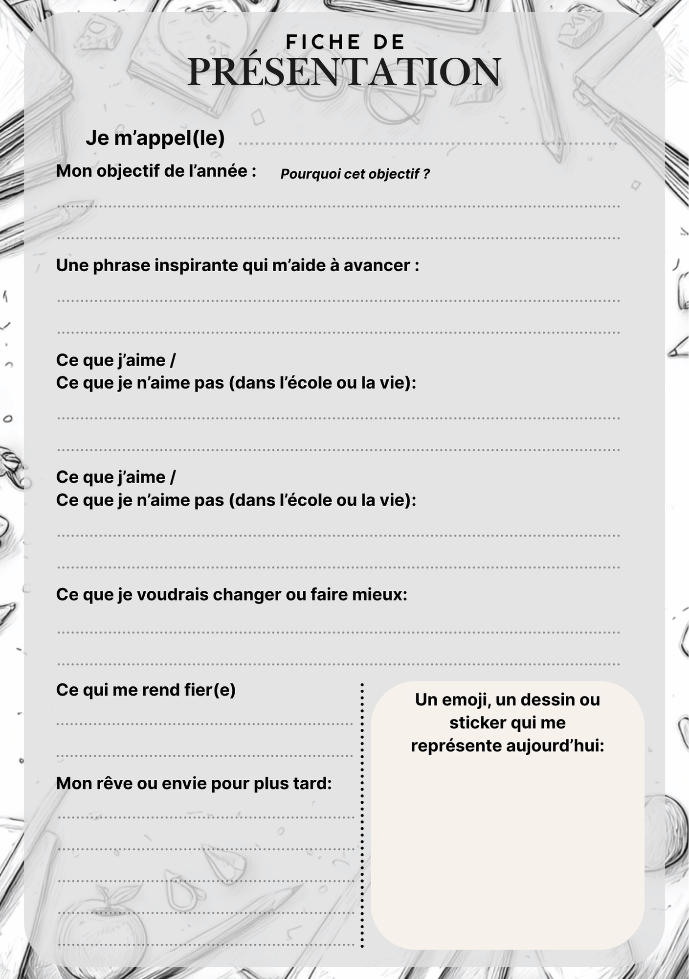 Emploi du temps scolaire – Noir & Blanc (PDF à imprimer ou imprimé & envoyé)