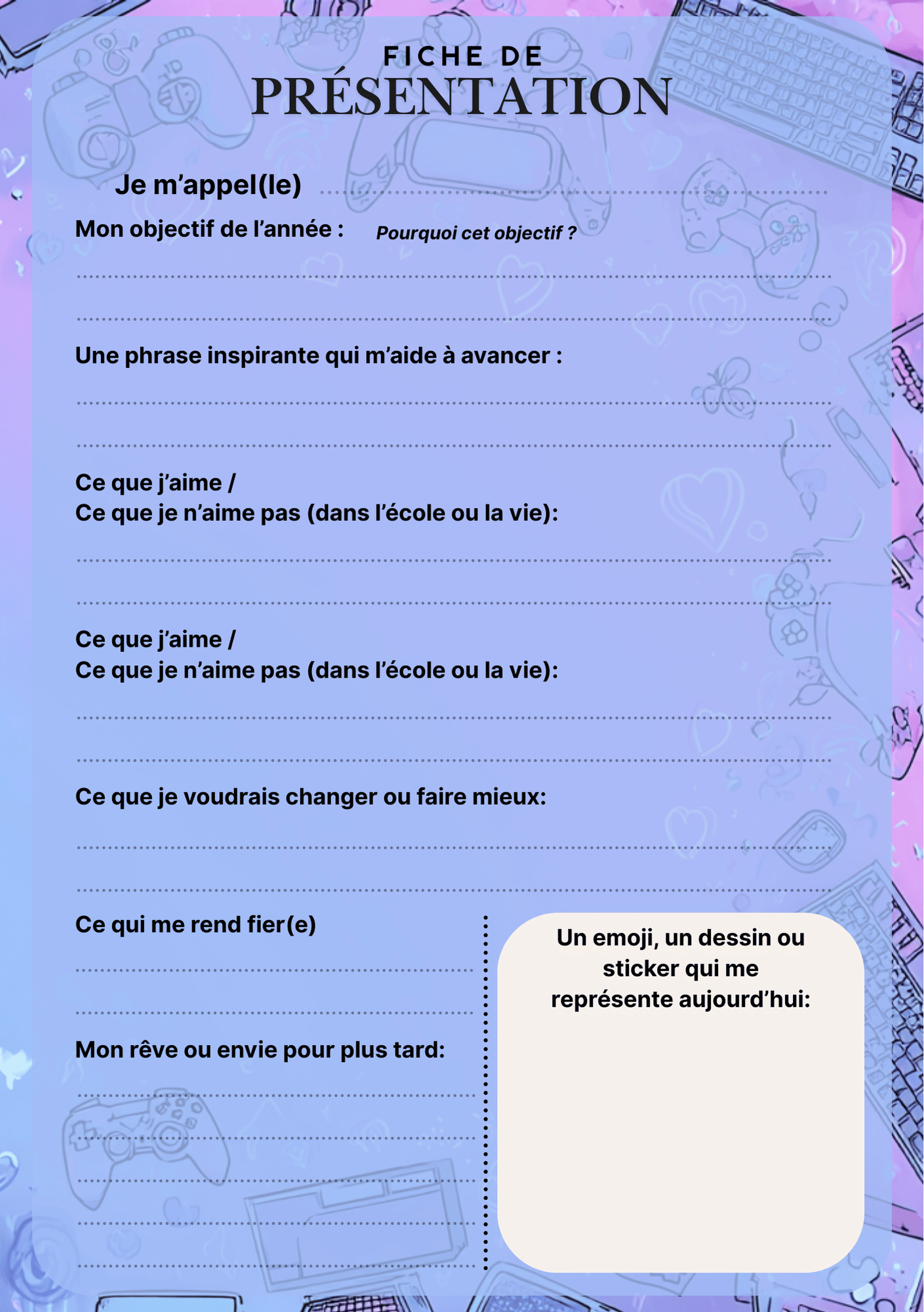 Emploi du temps scolaire – Tech-Gamer (PDF à imprimer ou imprimé & envoyé)