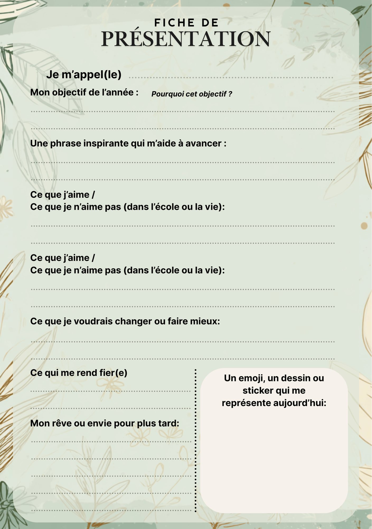 Emploi du temps scolaire – Végétal (PDF à imprimer ou imprimé & envoyé)