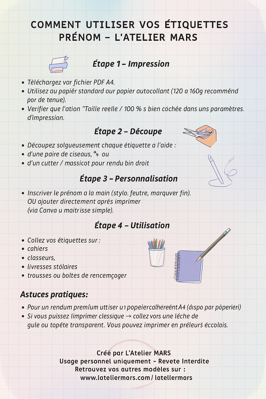 Étiquettes prénom imprimables – Style Pastel Chic (PDF A4)