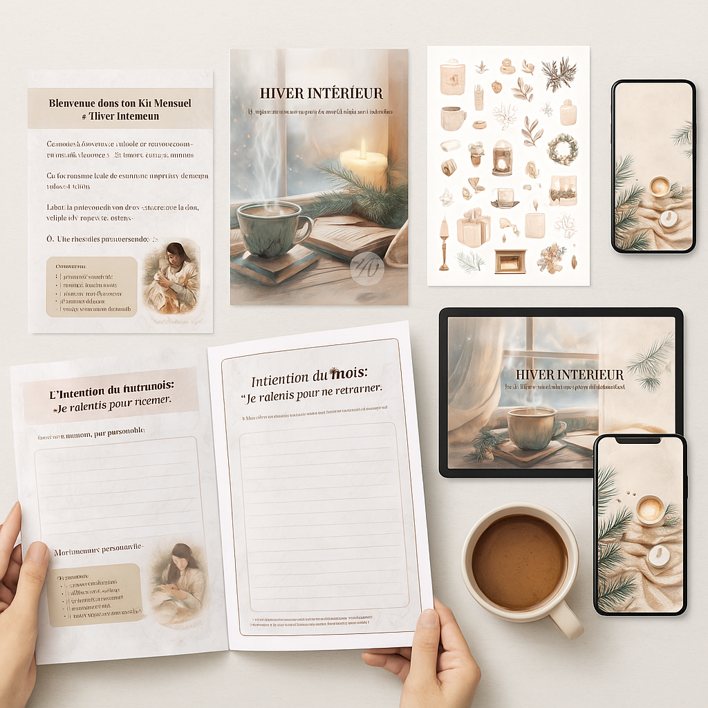 Kit digital complet à télécharger – 12 pages de papeterie créative + fonds d’écran, stickers et activités.