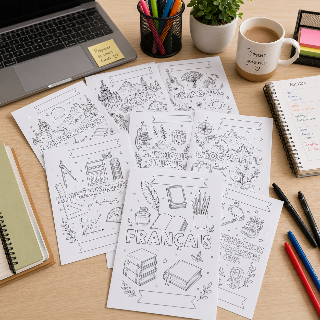 Pack Pages de Garde Collège CRÉATIF – 19 matières à personnaliser (PDF)