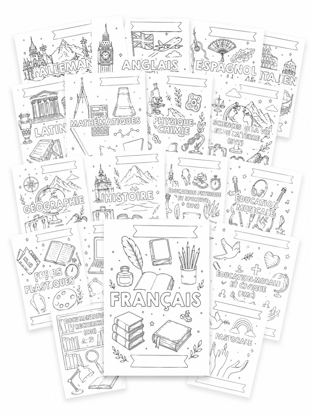 Pack Pages de Garde Collège CRÉATIF – 19 matières à personnaliser (PDF)