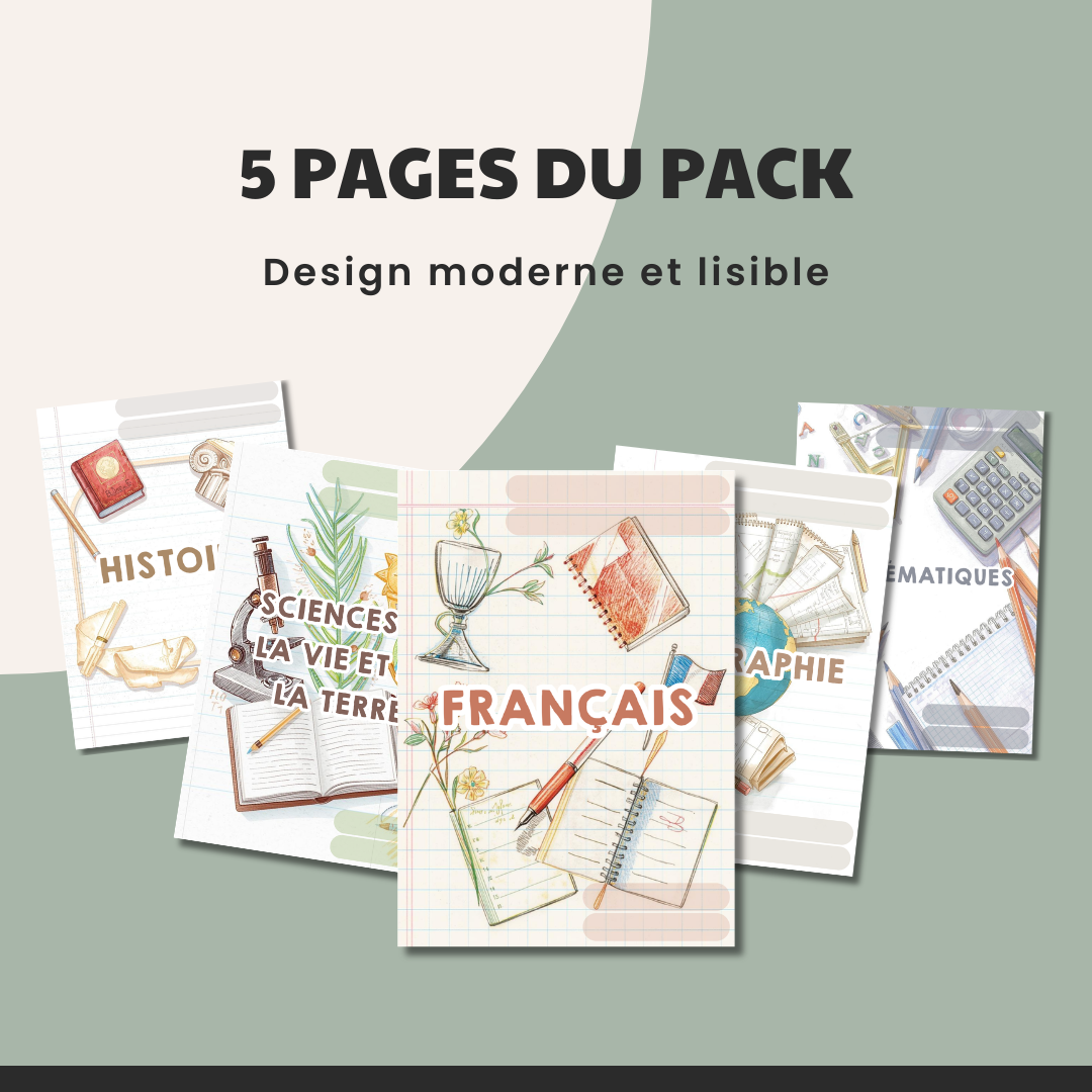 Pack pages de garde Collège – 19 matières – PDF imprimable