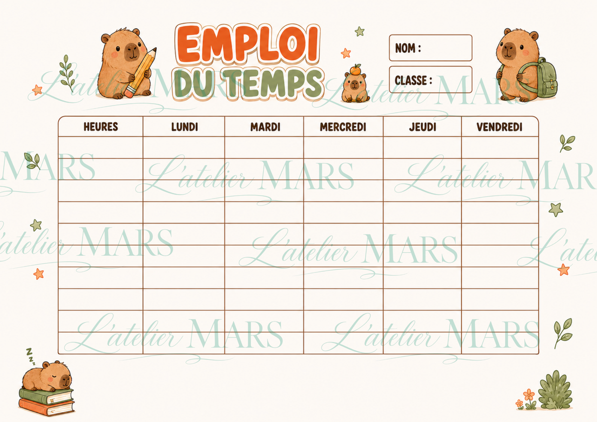 Emploi du temps à imprimer – Choisissez votre modèle