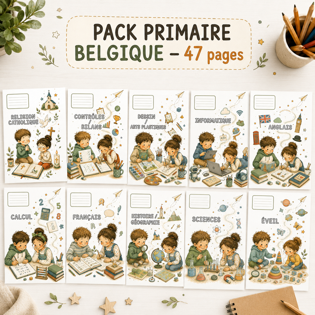 Pack Pages de Garde Primaire Belgique – 47 pages à imprimer (PDF)
