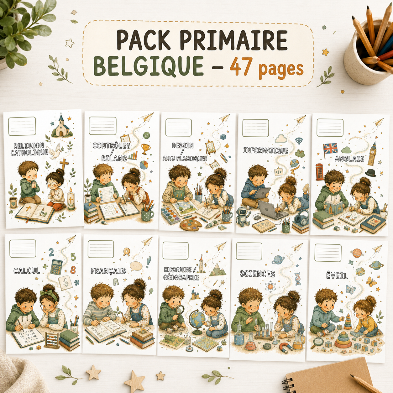 Pack Pages de Garde Primaire Belgique – 47 pages à imprimer (PDF)