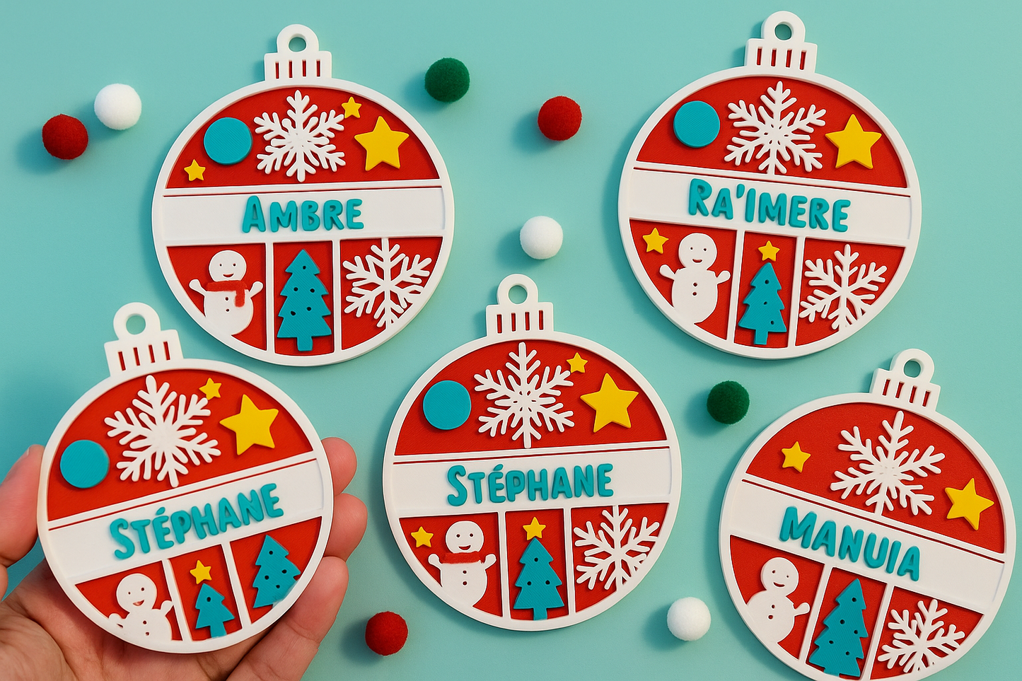 Boules de Noël personnalisées – Prénom en relief (Fabrication 48h)