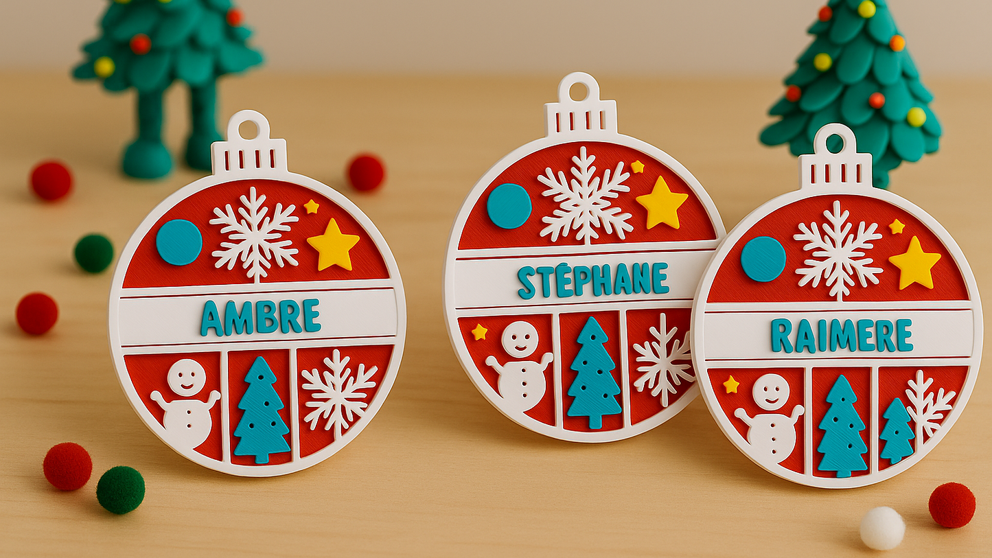 Boules de Noël personnalisées – Prénom en relief (Fabrication 48h)