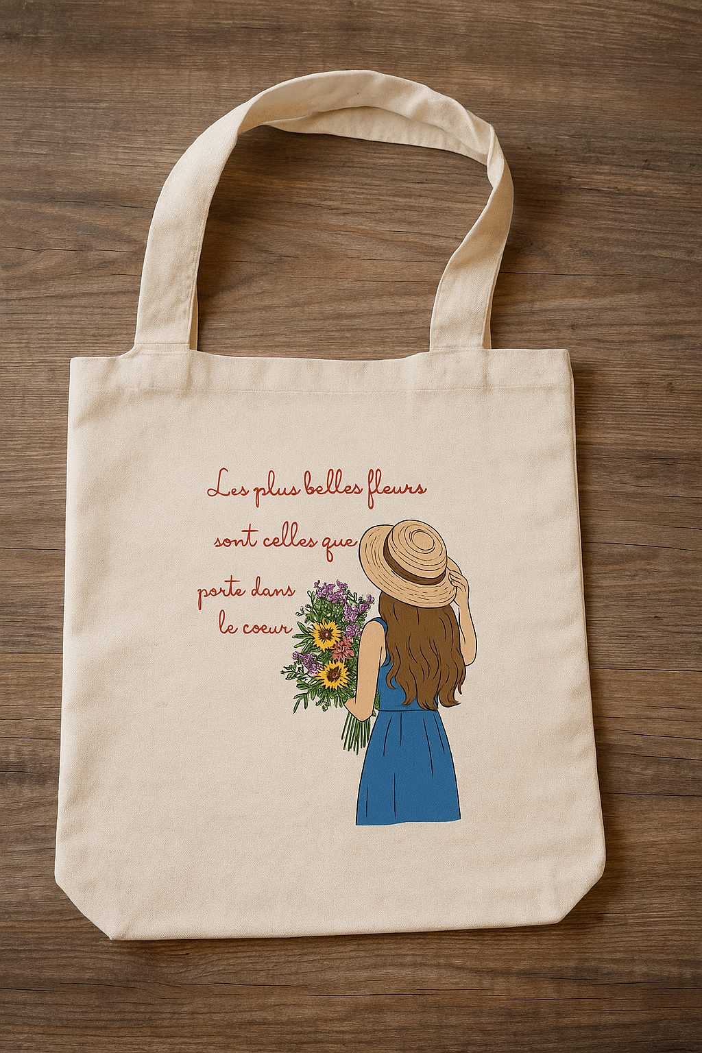 Tote Bag Souple Personnalisé – Beige- "Les plus belles fleurs"
