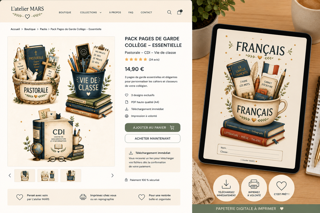 Pack Pages de Garde Collège ÉLITE – 19 matières à imprimer (PDF)
