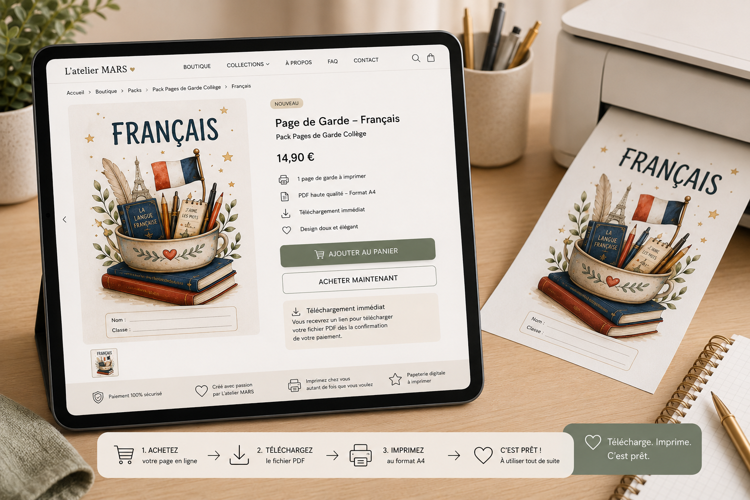 Pack Pages de Garde Collège ÉLITE – 19 matières à imprimer (PDF)