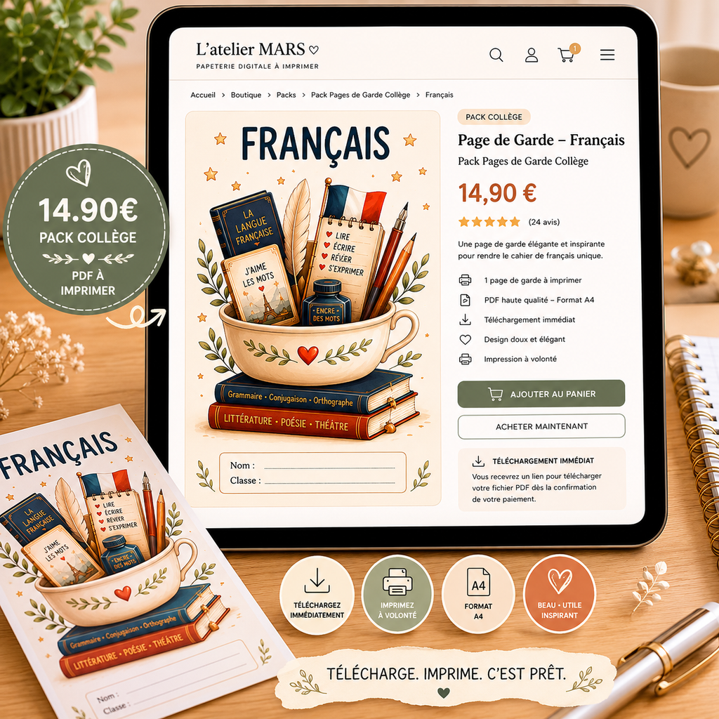 Pack Pages de Garde Collège ÉLITE – 19 matières à imprimer (PDF)
