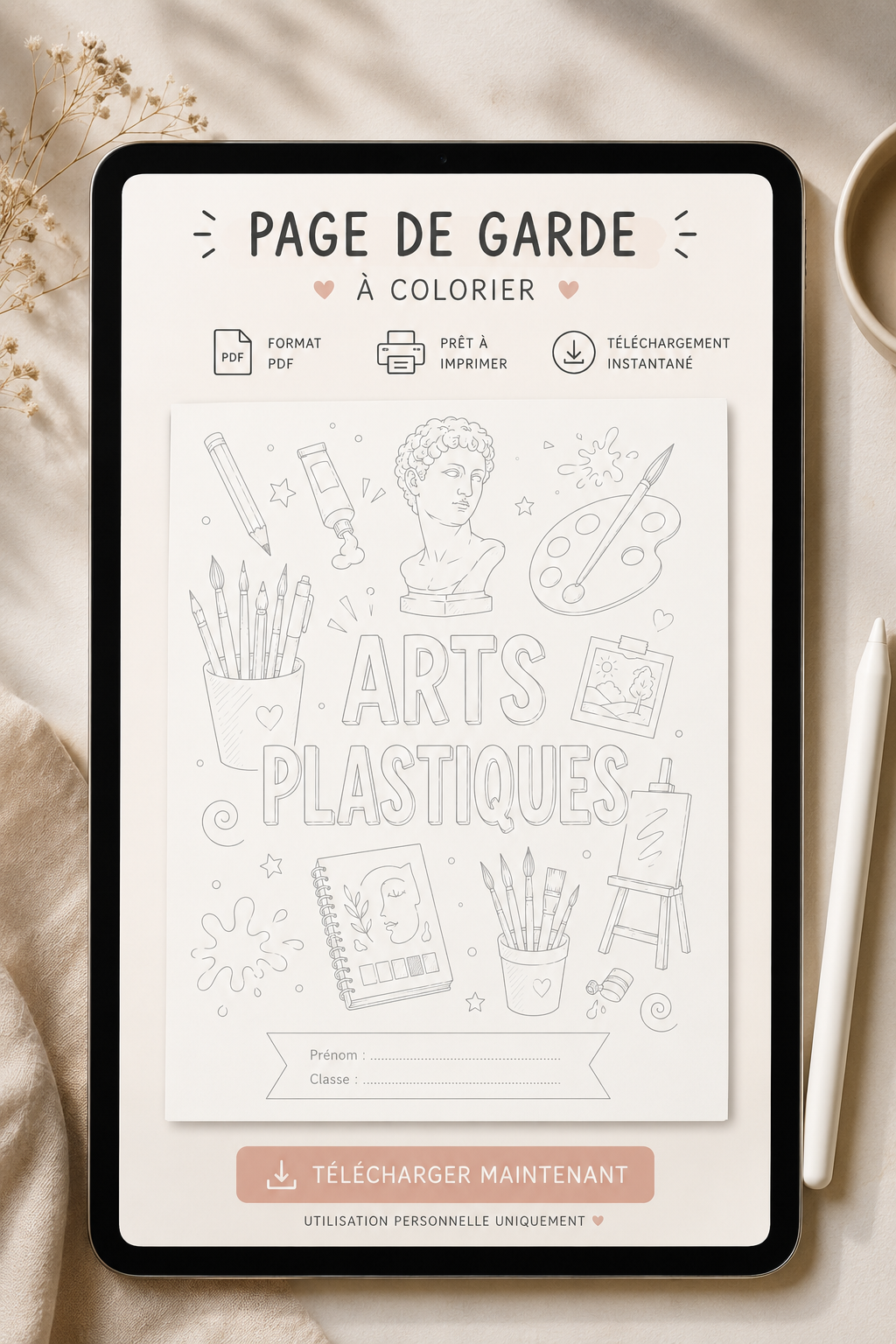 Pack Pages de Garde Collège CRÉATIF – 19 matières à personnaliser (PDF)