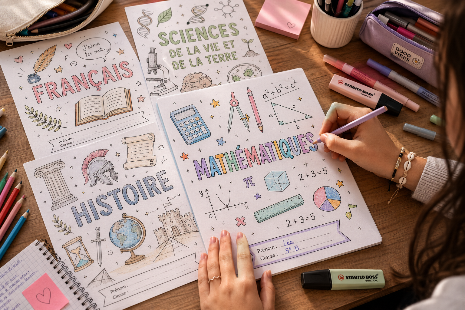 Pack Pages de Garde Collège CRÉATIF – 19 matières à personnaliser (PDF)