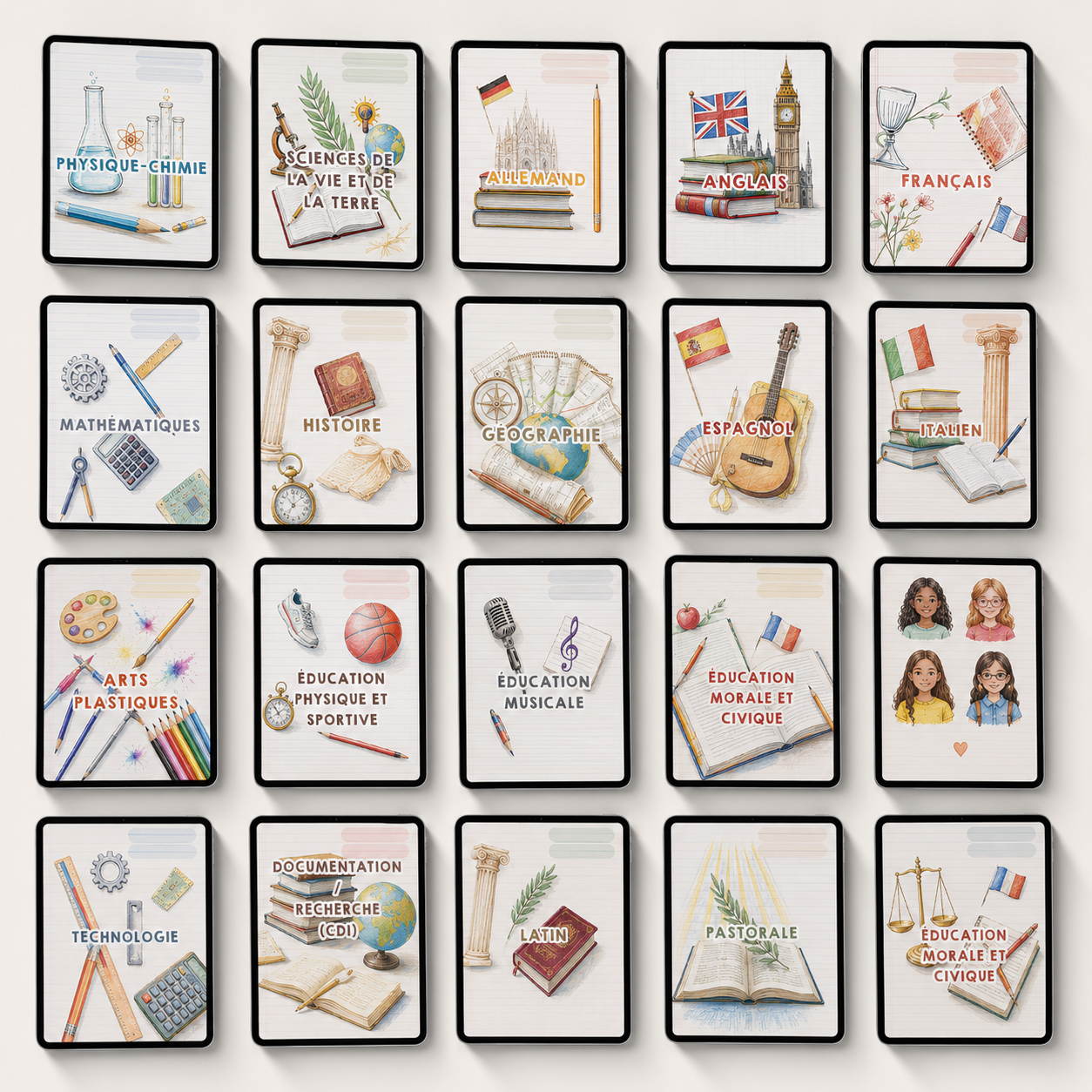 Pages de garde Collège à imprimer | Pack PDF 19 matières