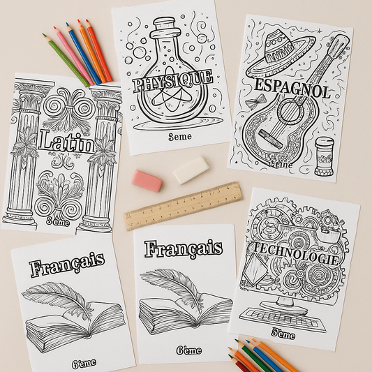 Pack Pages de Garde Collège – Version Noir & Blanc à colorier (PDF à imprimer)
