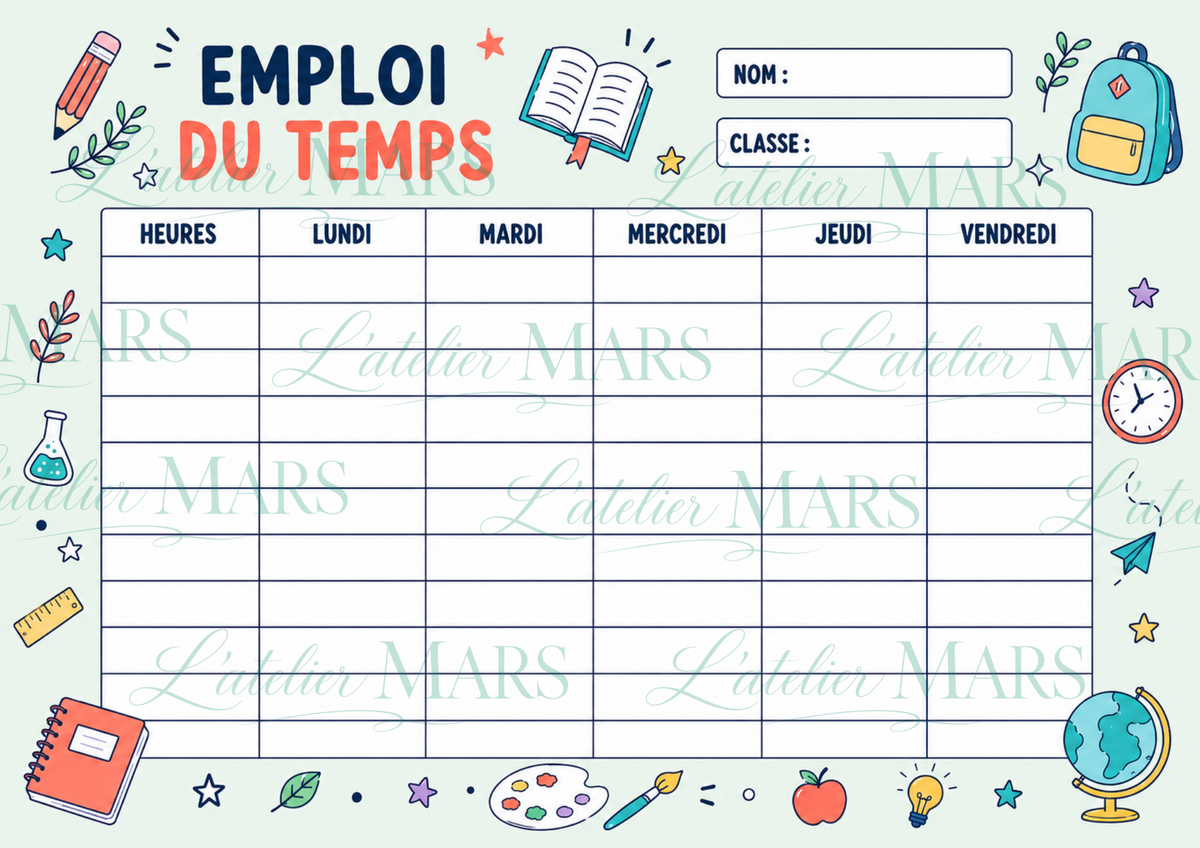 Emploi du temps à imprimer – Choisissez votre modèle