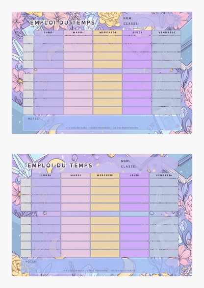 Emploi du temps scolaire – Aesthetic Pastel (PDF à imprimer ou imprimé & envoyé)