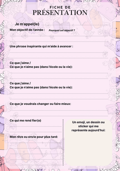 Emploi du temps scolaire – Girly (PDF à imprimer ou imprimé & envoyé)