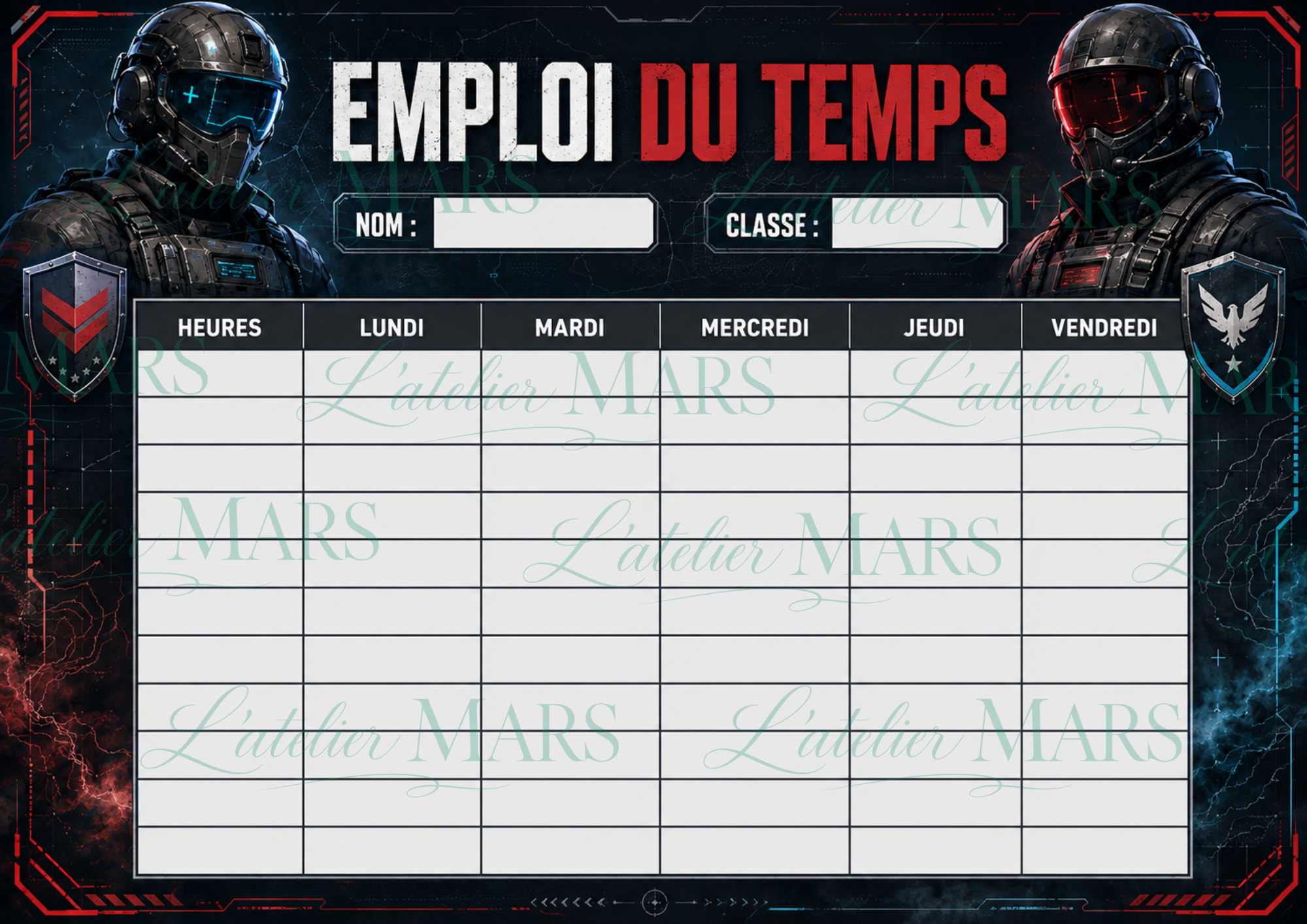 Emploi du temps à imprimer – Choisissez votre modèle