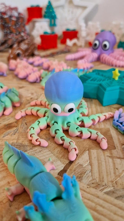 Pieuvre Articulée 3D – Taille Moyenne 5–8 cm – Tête Mouvante / Jouet Satisfaisant – Atelier MARS