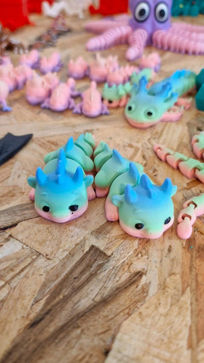 Mini Figurines Articulées 3D – Dragons, Axolotl, Loutre, Hippopotame, Pain d’Épice – Miniatures ~3 cm – Atelier MARS