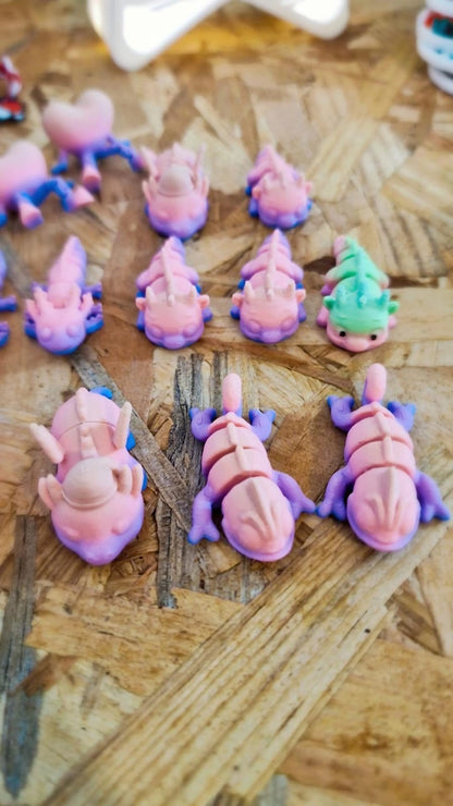 Mini Figurines Articulées 3D – Dragons, Axolotl, Loutre, Hippopotame, Pain d’Épice – Miniatures ~3 cm – Atelier MARS
