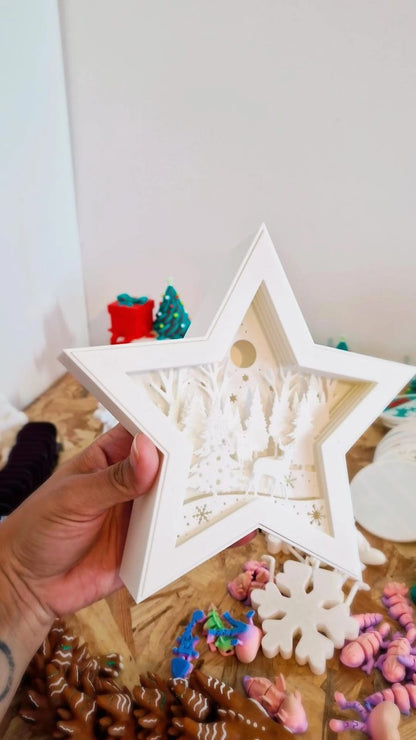 Lampe LED 3D de Noël – Étoile Forêt / Étoile Multicouche Cerf / Étoile Père Noël – Atelier MARS