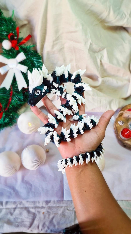 Dragon Articulé 3D – Noir & Blanc – Grand Modèle ~50 cm – Création Atelier MARS