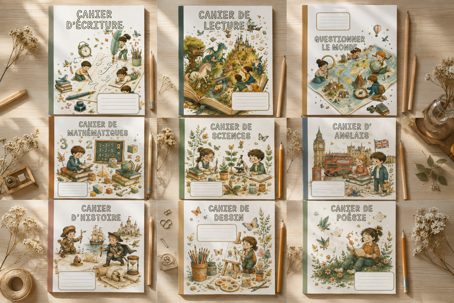 Pack Primaire Cycles 2 & 3 – 22 Pages de Garde à Imprimer