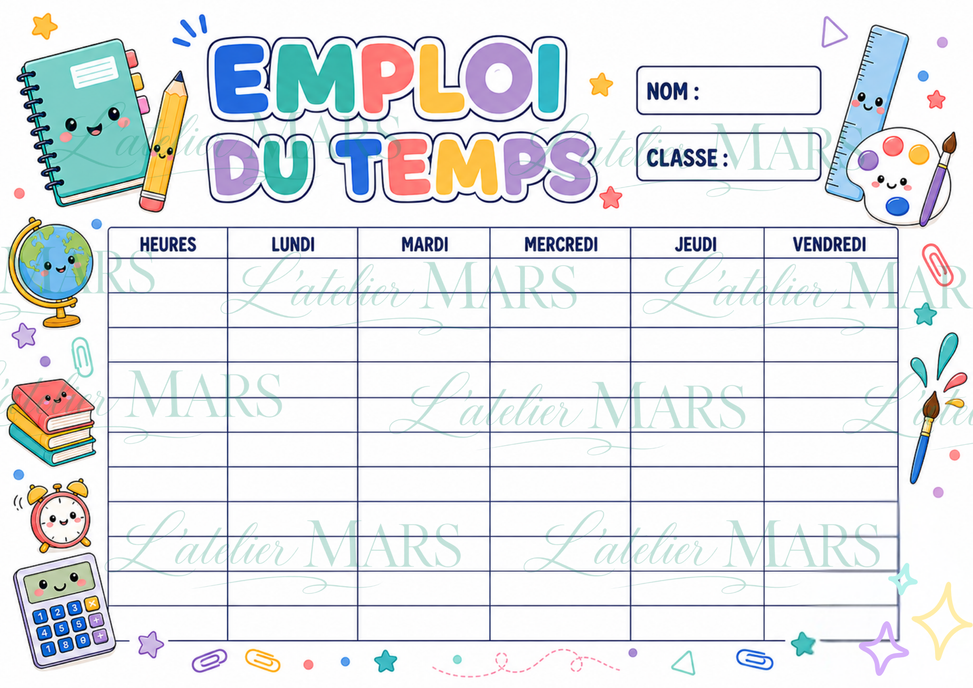 Emploi du temps à imprimer – Choisissez votre modèle