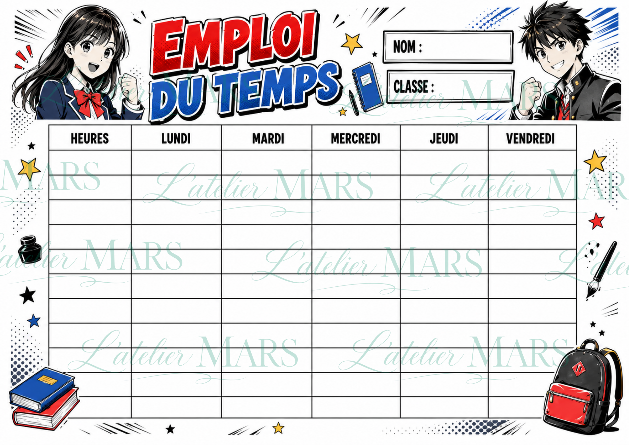 Emploi du temps à imprimer – Choisissez votre modèle