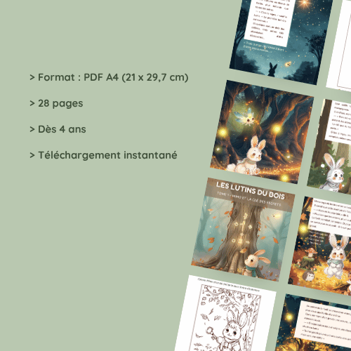 Les Lutins du Bois – Tome 1 : Mimo et la Clé des Secrets | Conte illustré + Activités à Colorier (PDF téléchargeable)
