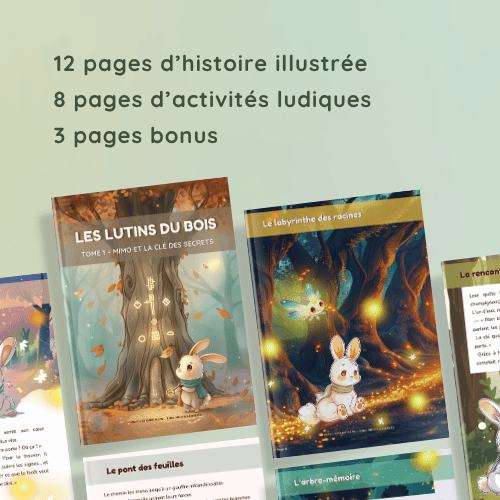 Les Lutins du Bois – Tome 1 : Mimo et la Clé des Secrets | Conte illustré + Activités à Colorier (PDF téléchargeable)