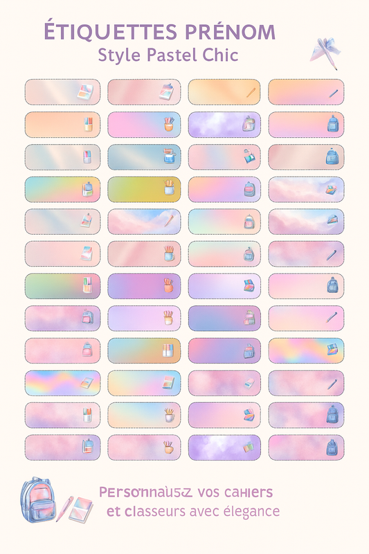 Étiquettes prénom imprimables – Univers Manga Pastel (PDF A4 – Kawaii)