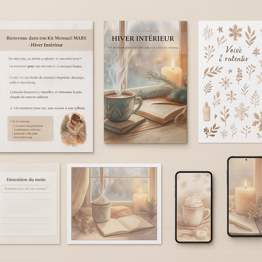 Kit digital complet à télécharger – 12 pages de papeterie créative + fonds d’écran, stickers et activités.