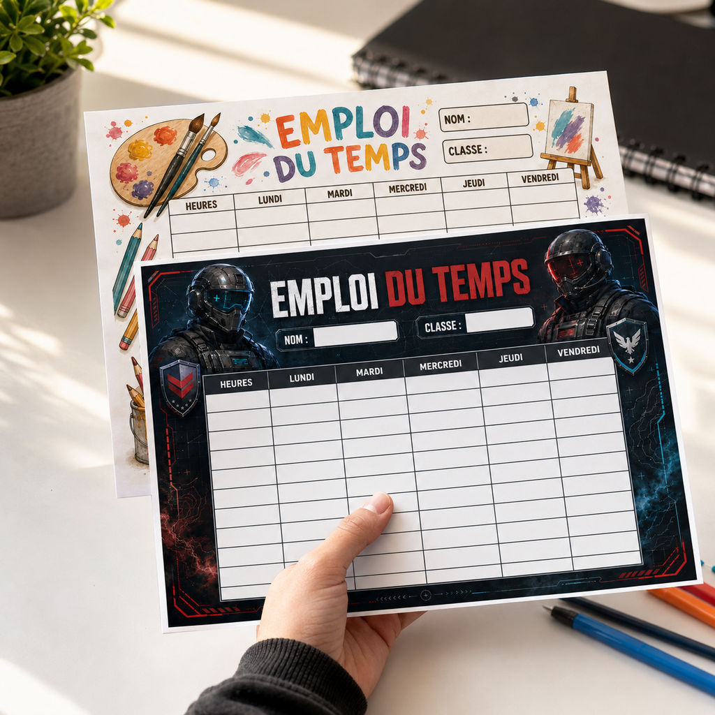 Pack de 15 emplois du temps à imprimer – Primaire, collège & lycée