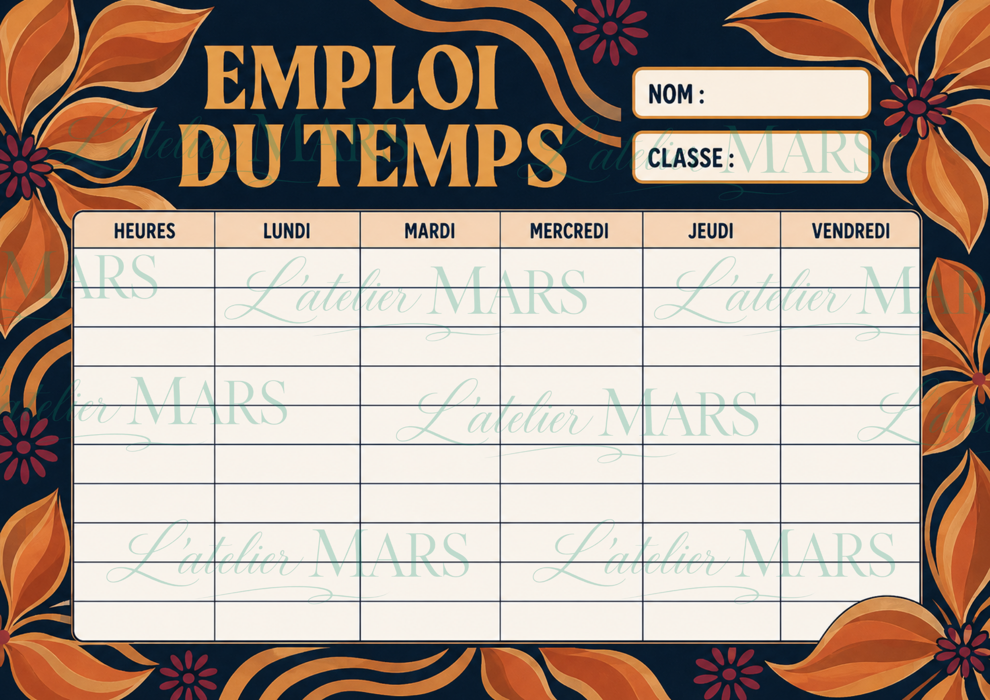 Emploi du temps à imprimer – Choisissez votre modèle