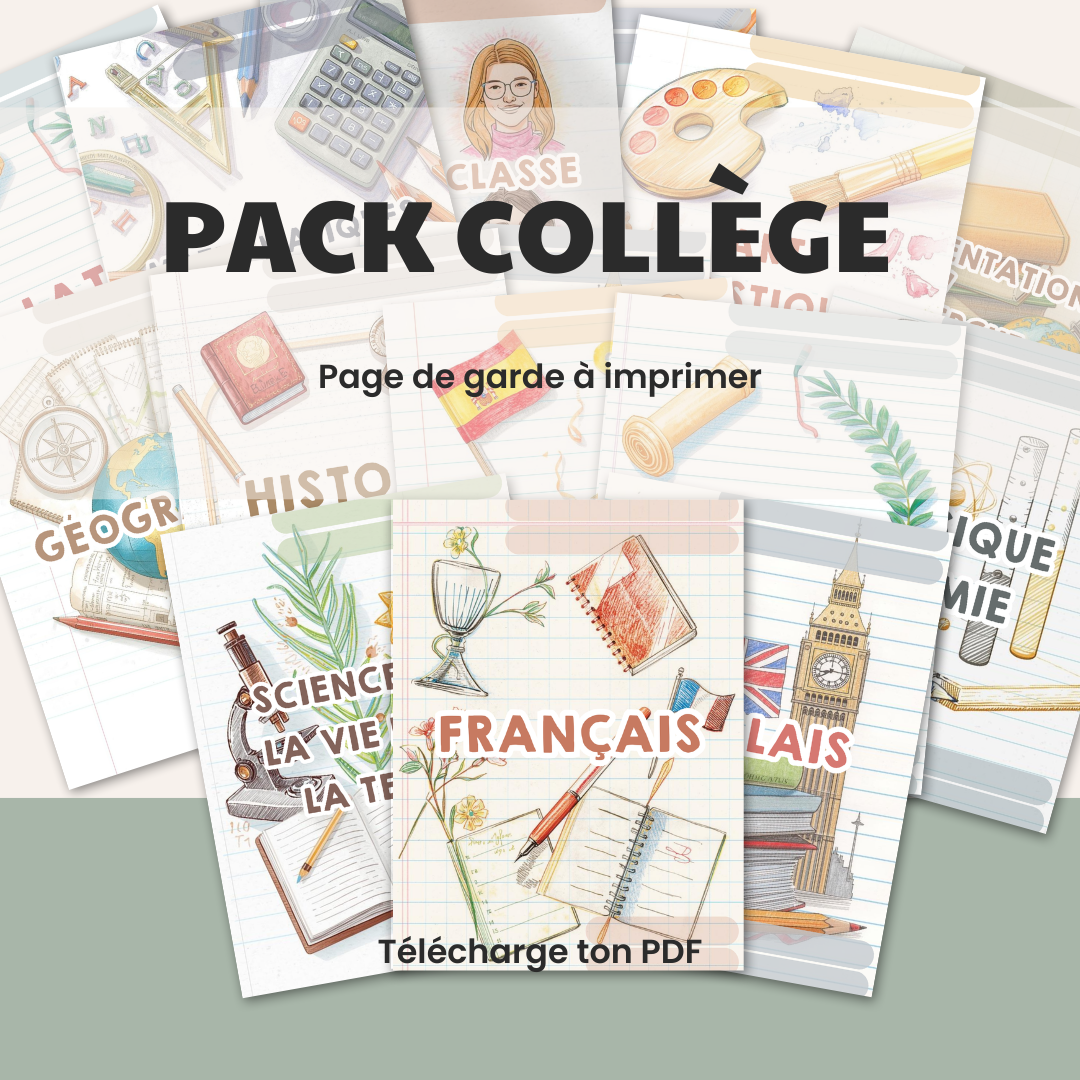 Pack pages de garde Collège – 19 matières – PDF imprimable